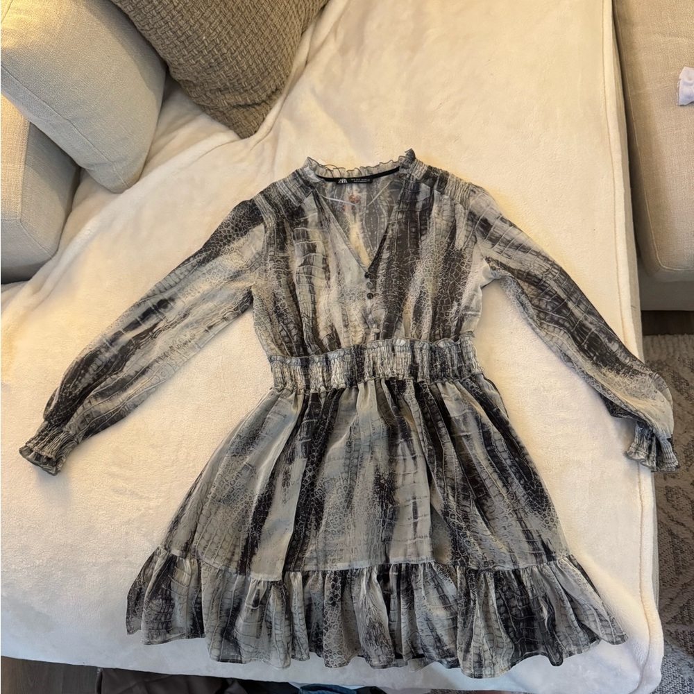 Zara Gray and Black Ruffled Tiered Sundress